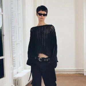 NWT ZARA Black OPEN KNIT SWEATER With SIDE TIES